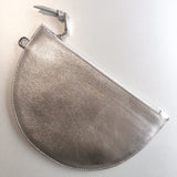 Silver leather half moon clutch bag