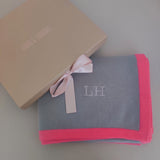 Personalised Grey Neon Pink Border Pure Cashmere Wrap