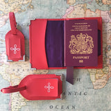 Red nappa leather passport cover and luggage tags set