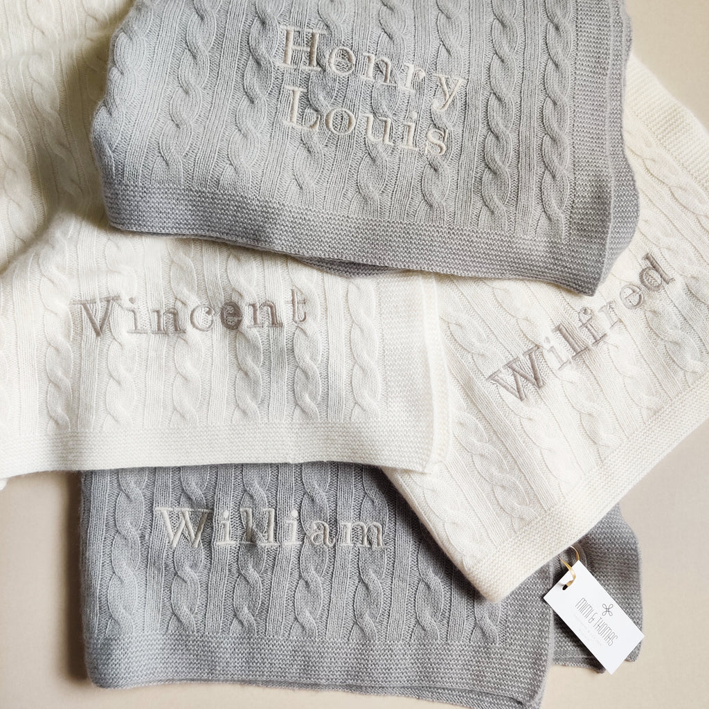 Personalised Grey Pure Cashmere Baby Blanket Mimi & Thomas