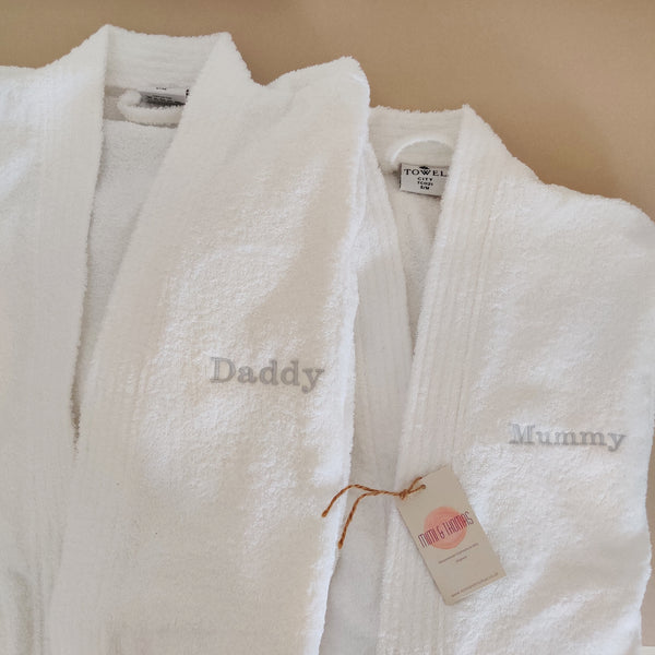 Personalised Unisex White Towelling Robe Mimi & Thomas
