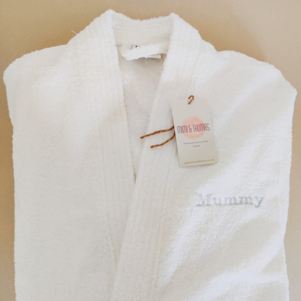 Personalised Unisex White Towelling Robe Mimi & Thomas