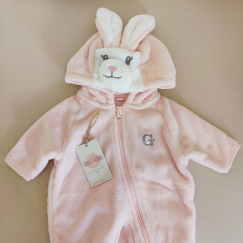 Personalised Pink Baby Rabbit Hooded Onesie