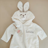 Personalised White Rabbit Hooded Onesie