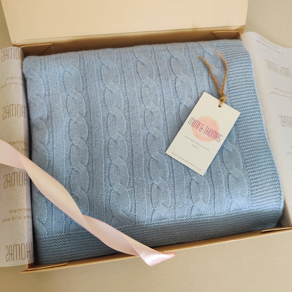 Personalised Blue Pure Cashmere Baby Blanket