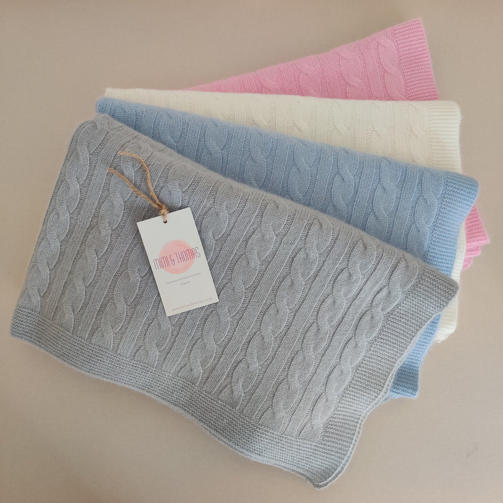 Personalised Blue Pure Cashmere Baby Blanket Mimi & Thomas