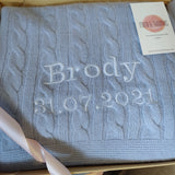 Personalised Blue Pure Cashmere Baby Blanket