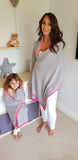Personalised Grey Neon Pink Border Pure Cashmere Wrap