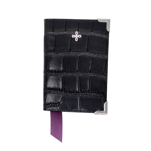 Black Croc Embossed Leather Passport Cover