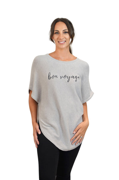 Grey Bon Voyage cashmere cotton mix poncho with sleeves