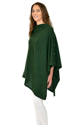 Personalised Dark Green Pure Cashmere Button Poncho