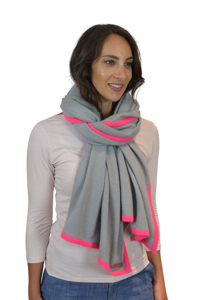 Personalised Grey Neon Pink Border Pure Cashmere Wrap