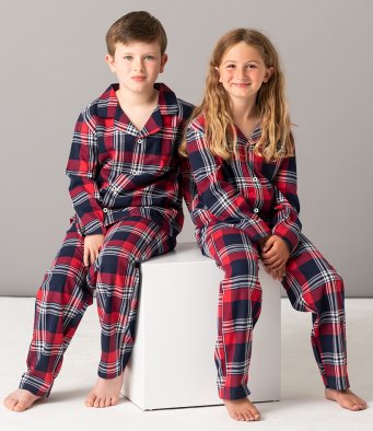 Children Cotton Flannel Tartan Pyjama Set